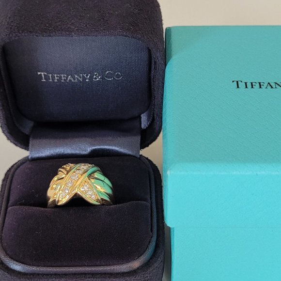 Vintage Tiffany & Co 18K Yellow Gold Diamond Signature X Band Ring - Picture 13 of 16